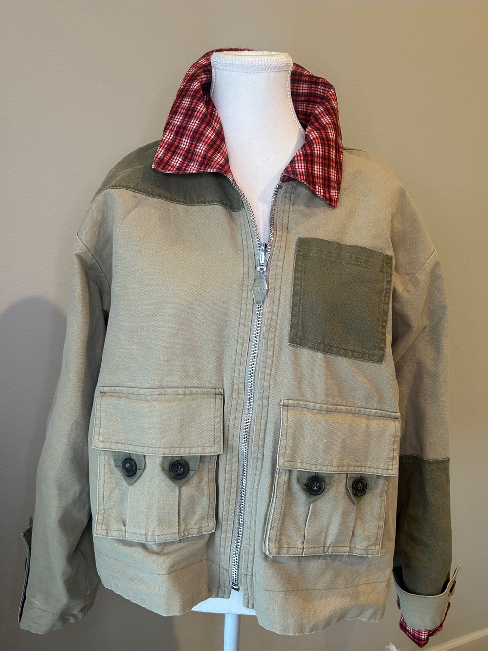 Anthropologie Damson Madder Marcelle Reversible Barn Jacket Plaid Khaki 8 NWT - Picture 7 of 15